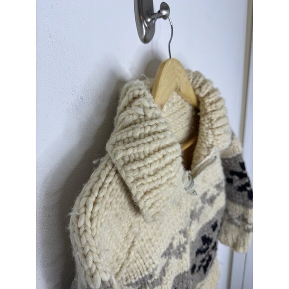 Vintage Cowichan-Style Wool Zip Sweater Cream Gray Snowflake Pattern Women XS - Picture 4 of 5